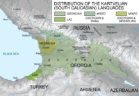 Map of Georgia with colored areas indicating languages spoken