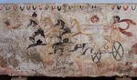 Fresco depicting an Italic chariot from the Lucanian tomb, 4th century BC.