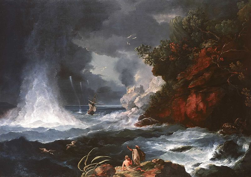 Hodges A View of Cape Stephens in Cook s Straits New Zealand with Waterspout 1776.jpg