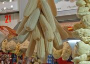 Sponges made of sponge gourd for sale alongside sponges of animal origin, Spice Bazaar, Istanbul