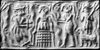 Ancient Sumerian cylinder seal impression showing Dumuzid being tortured in the Underworld by the galla demons