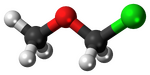 Ball-and-stick model of the chloromethyl methyl ether molecule