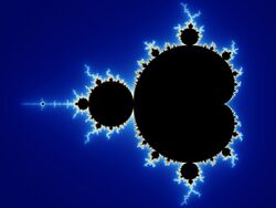 An complex black shape on a blue background.