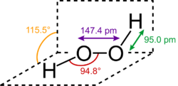 O–O bond length = 147.4 pm O–H bond length = 95.0 pm