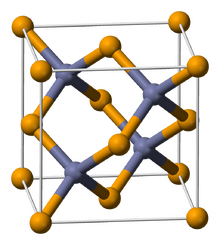 The unit cell of a zinc telluride crystal.