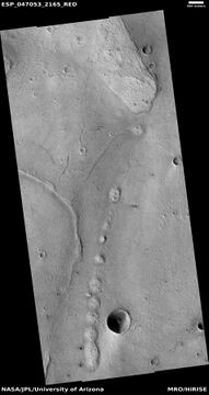 Line of possible mud volcanoes, as seen by HiRISE under HiWish program