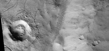 Cracks around crater, as seen by HiRISE under HiWish program