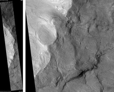 Bonestell Crater, as seen by HiRISE. Scale bar is 1000 meters long.