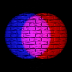 In the RGB color model, used to make colors on computer and television displays, magenta is created by the combination of equal amounts of blue and red light.