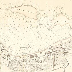 Hand-drawn map showing the coast of Dili and some offshore waters