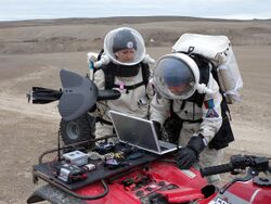 Crew members Kristine Ferrone and Joseph Palaia operate the Maveric Unmanned Aerial Vehicle (UAV) on July 24, 2009.