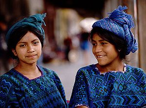 Young women on the marketplace of Chichicastenango, Guatemala, 1996.