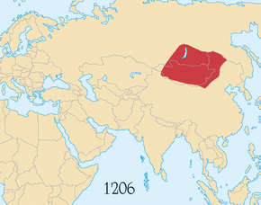 Expansion of the Mongol Empire 1206–1294 superimposed on a modern political map of Eurasia