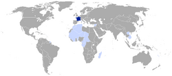 Territories and colonies of the French Republic in 1939 *Dark blue: Metropolitan territory *Light blue: Colonies, mandates, and protectorates