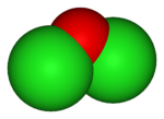 Space-filling model of dichlorine monoxide