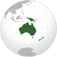 An orthographic projection of geopolitical Oceania.