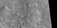 Ridges of different sizes, some indicated by arrows are straight. Picture taken with HiRISE under HiWish program