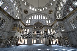 Ottoman Baroque architecture prayer hall of the Nuruosmaniye Mosque in Istanbul, Turkey