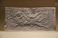 An immortal riding on a dragon, Dengzhou painted stone-relief (zh), Liu Song dynasty.
