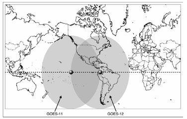 Coverage map of GOES-11 and GOES-12 when active (2007).