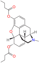 Chemical structure of dibutyrylmorphine.