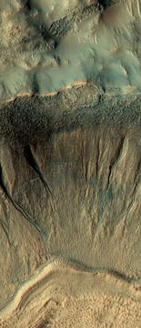 Gullies on crater wall, as seen by HiRISE under HiWish program