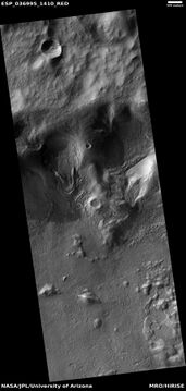 Tongue-shaped glacier, as seen by HiRISE under the HiWish program. Location is Phaethontis quadrangle.