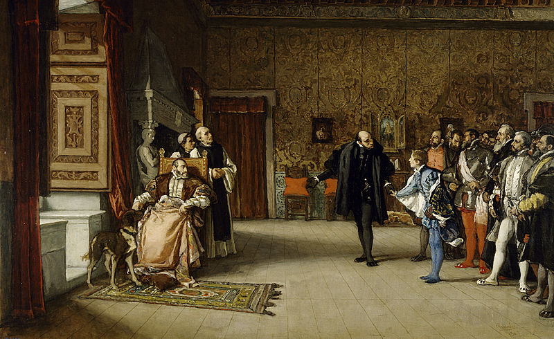 Eduardo Rosales - Juan de Austria s presentation to Emperor Carlos V in Yuste 1868 1869.jpg