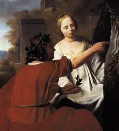 Paris and Oenone (detail), another painting by Bloemmendael featuring exactly the same type of woman than the Strasbourg painting.