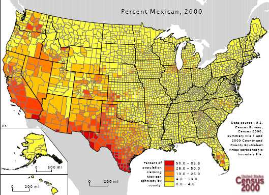 Mexicans in US, 2000.