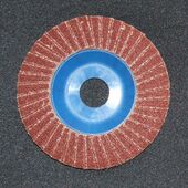 Flap disk. It is rough and made of sandpaper for sanding surfaces such as iron and wood