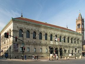 The Boston Public Library's McKim building with the campanile of Old South Church to the right