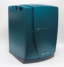 A Silicon Graphics Octane workstation desktop case, shown without a monitor or keyboard attached.