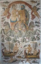 Triumph of Poseidon and Amphitrite showing the couple in procession, detail of a vast mosaic from Cirta, Roman Africa (ca. 315–325 AD, now at the Louvre)