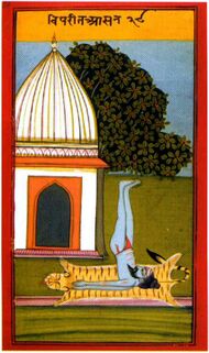 Painting of a man doing a shoulder stand