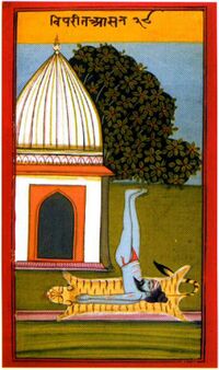 Painting of a man doing a shoulder stand