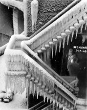 Icicles on a stairway in Seattle, 1968