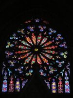 Largest rose window in the Basílica del Voto Nacional, located in Quito, Ecuador