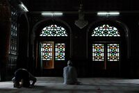 Stained-glass windows in the Mosque of Srinagar, Kashmir