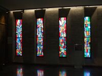 Coventry Cathedral England, has a series of windows by different designers (Depicted: The Swedish Windows by Einar Forseth, 1961)[49]