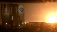 VAB Beside the SLS Block 1 Artemis 1 during the Launch, 16 November 2022