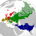 Distribution of the Indo-European language family branches across Eurasia
