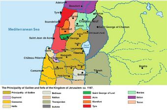 Map of the feudatories of the king of Jerusalem in 1187