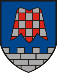 Coat of arms of Großsteinbach in Austria, depicting a stylised flower of Fritillaria meleagris