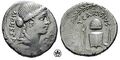 Roman Denarius issued by T. Carisius (46BCE) showing the moneyer's die, anvil, hammer and tongs