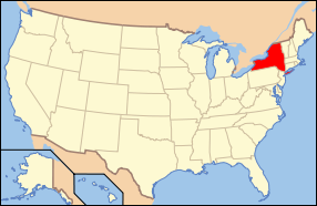 Map of the United States with New York highlighted