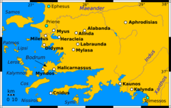 Map of ancient Caria showing cities