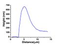 AFM height profile of a dewetting hole's rim. Notice that the material that is removed by dewetting is accumulated at the rim around the hole; initial film thickness (height): 100 nm.