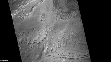 Layers in Rayleigh crater, as seen by CTX camera (on Mars Reconnaissance Orbiter). Note: this is an enlargement of the previous image of Rayleigh crater.