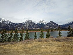 Snow-capped mountains above a lake